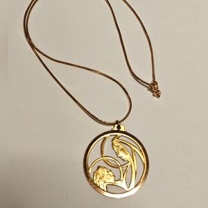 Elegant Gold Plated Madonna & Child Pendant Necklace